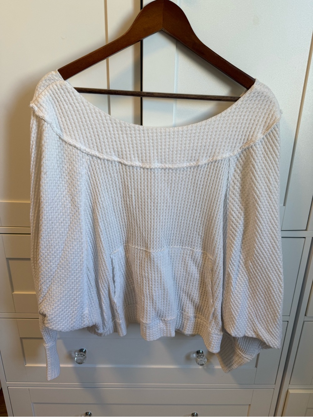 Free People Off-Shoulder Waffle-Knit White Pullover